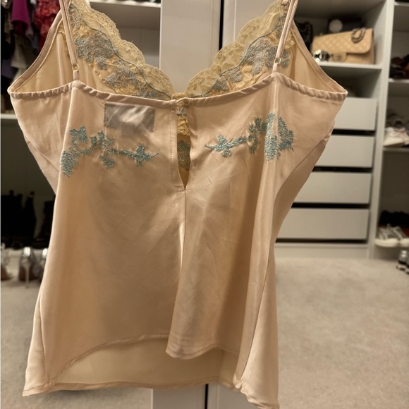 Elegant Cream and Blue Lace Trim Women's Top - Picture 2 of 2
